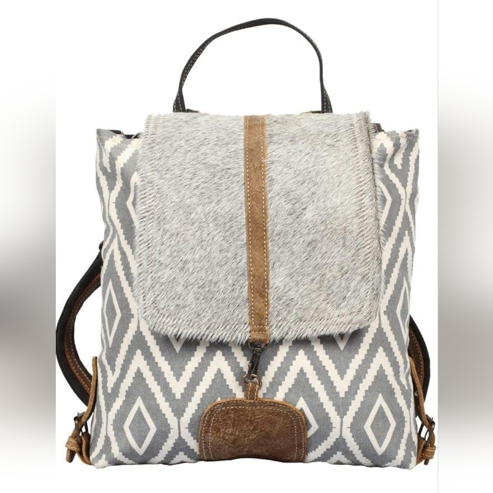 Myra Bag NWOT Artist's Impression Hairon Flapover Canvas & Leather Backpack